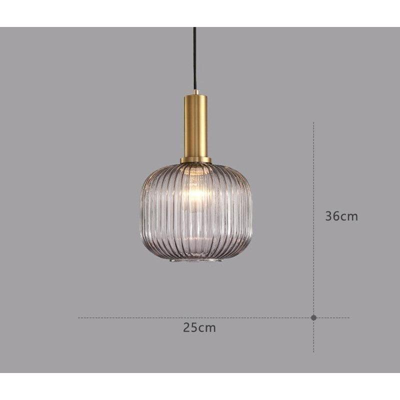 Lampe à Suspension Verre Nervuré Vintage 1 Lumière Or E27 | Sansotis