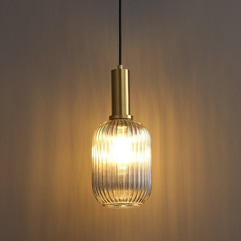 Lampe à Suspension Verre Nervuré Vintage 1 Lumière Or E27 | Sansotis