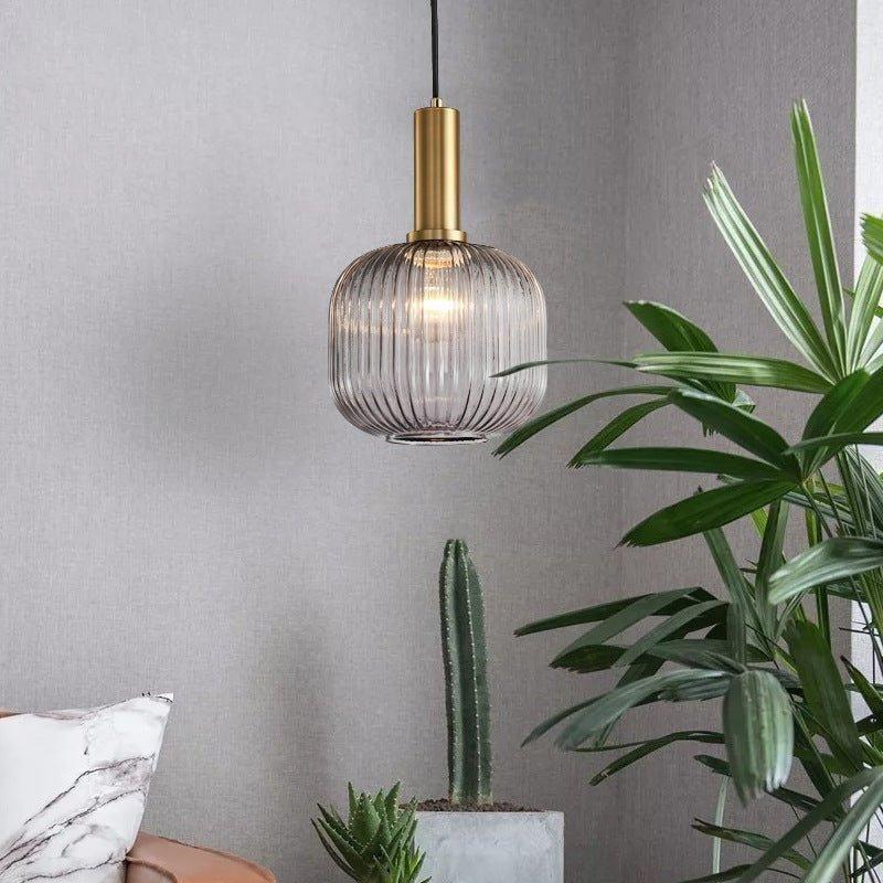 Lampe à Suspension Verre Nervuré Vintage 1 Lumière Or E27 | Sansotis