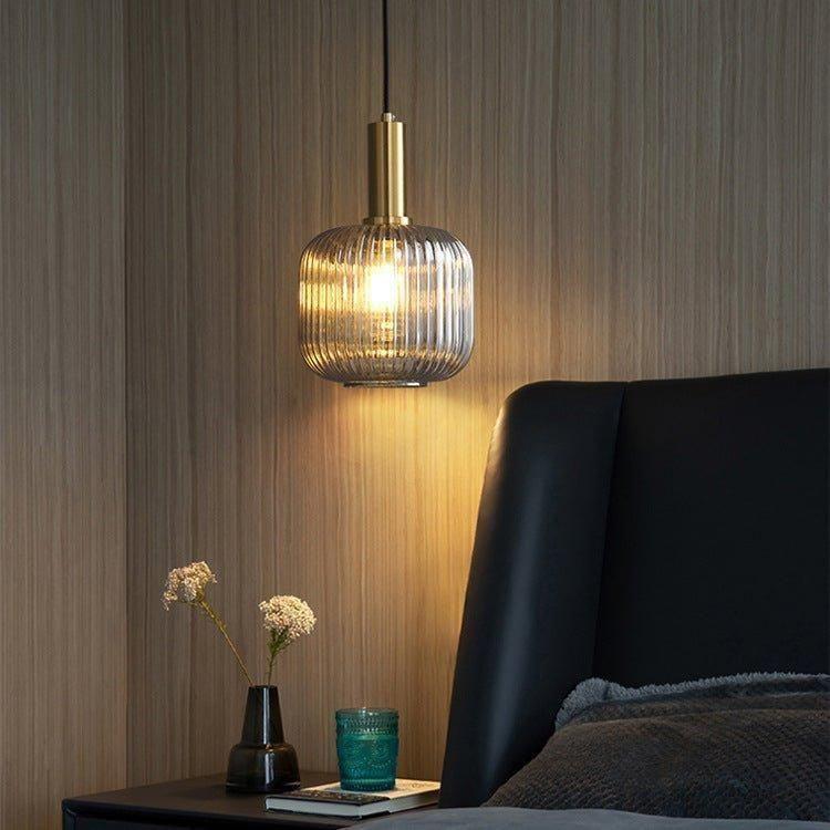 Lampe à Suspension Verre Nervuré Vintage 1 Lumière Or E27 | Sansotis