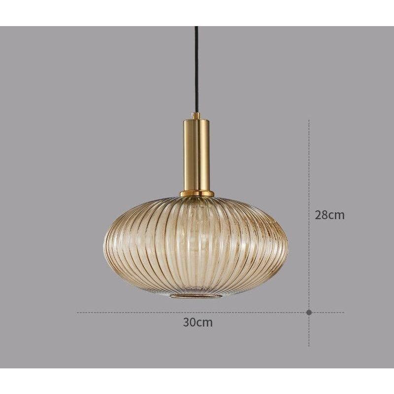 Lampe à Suspension Verre Nervuré Vintage 1 Lumière Or E27 | Sansotis
