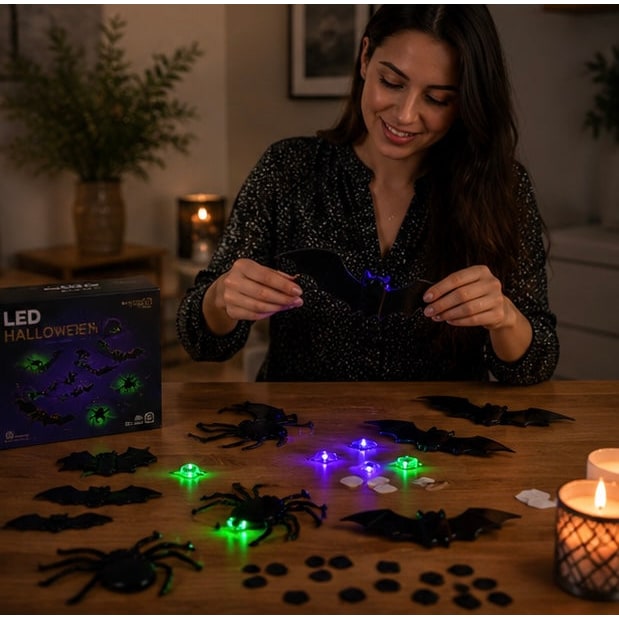 Autocollants de décoration murale d'Halloween à LED avec un design qui brille dans le noir pour un décor de maison hantée intérieure ou extérieure, design de décoration 3D éclairé