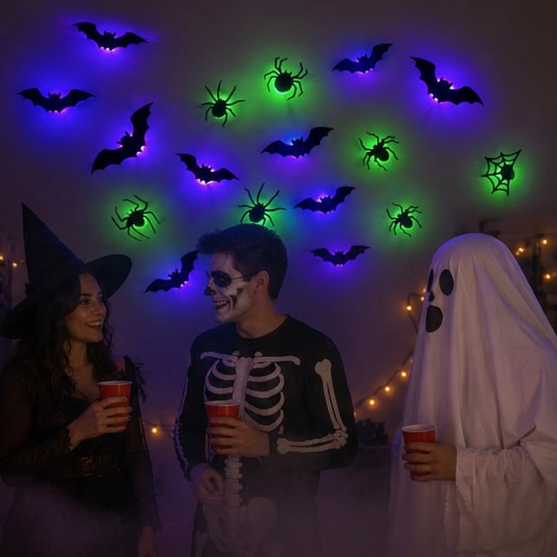 Autocollants de décoration murale d'Halloween à LED avec un design qui brille dans le noir pour un décor de maison hantée intérieure ou extérieure, design de décoration 3D éclairé