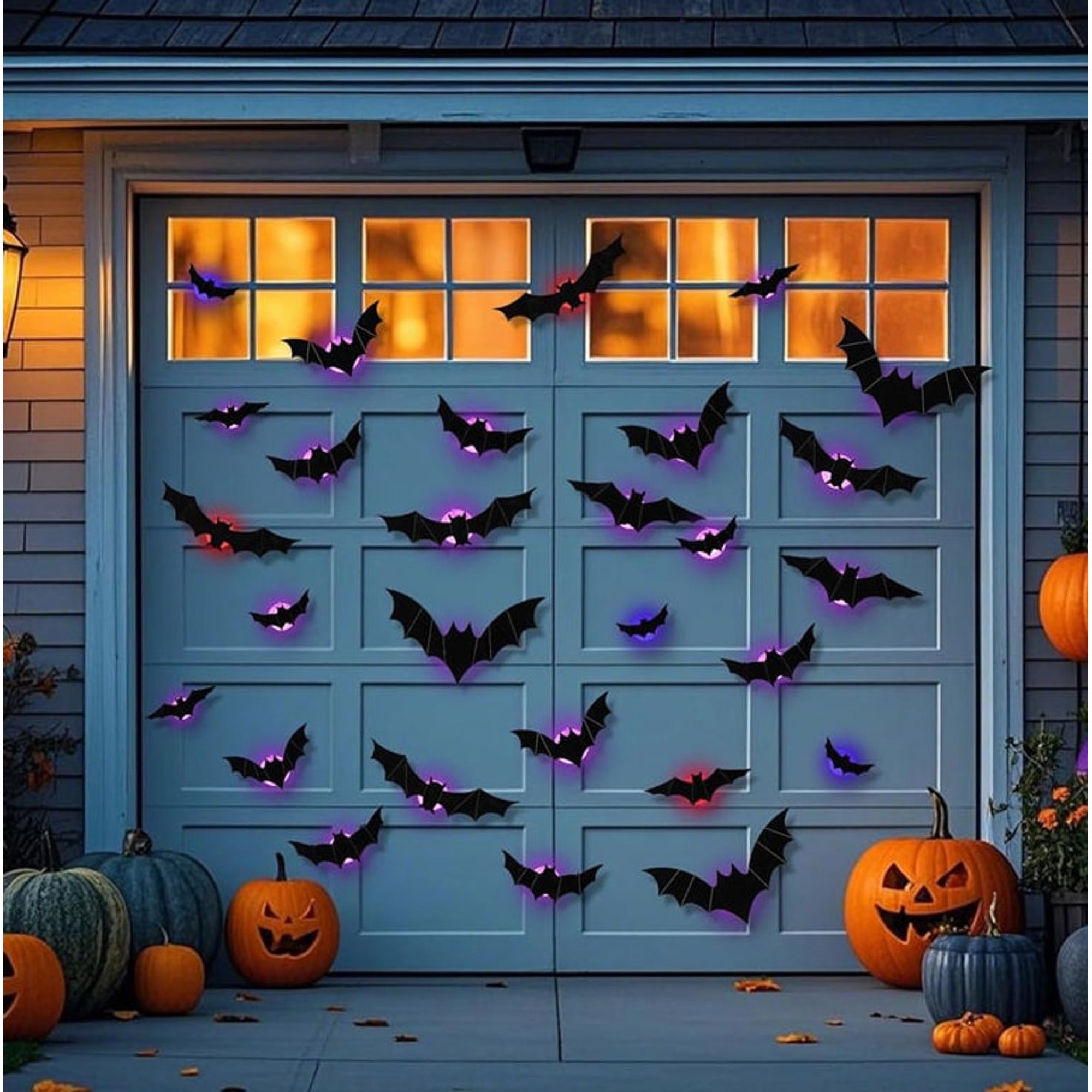 Autocollants de décoration murale d'Halloween à LED avec un design qui brille dans le noir pour un décor de maison hantée intérieure ou extérieure, design de décoration 3D éclairé