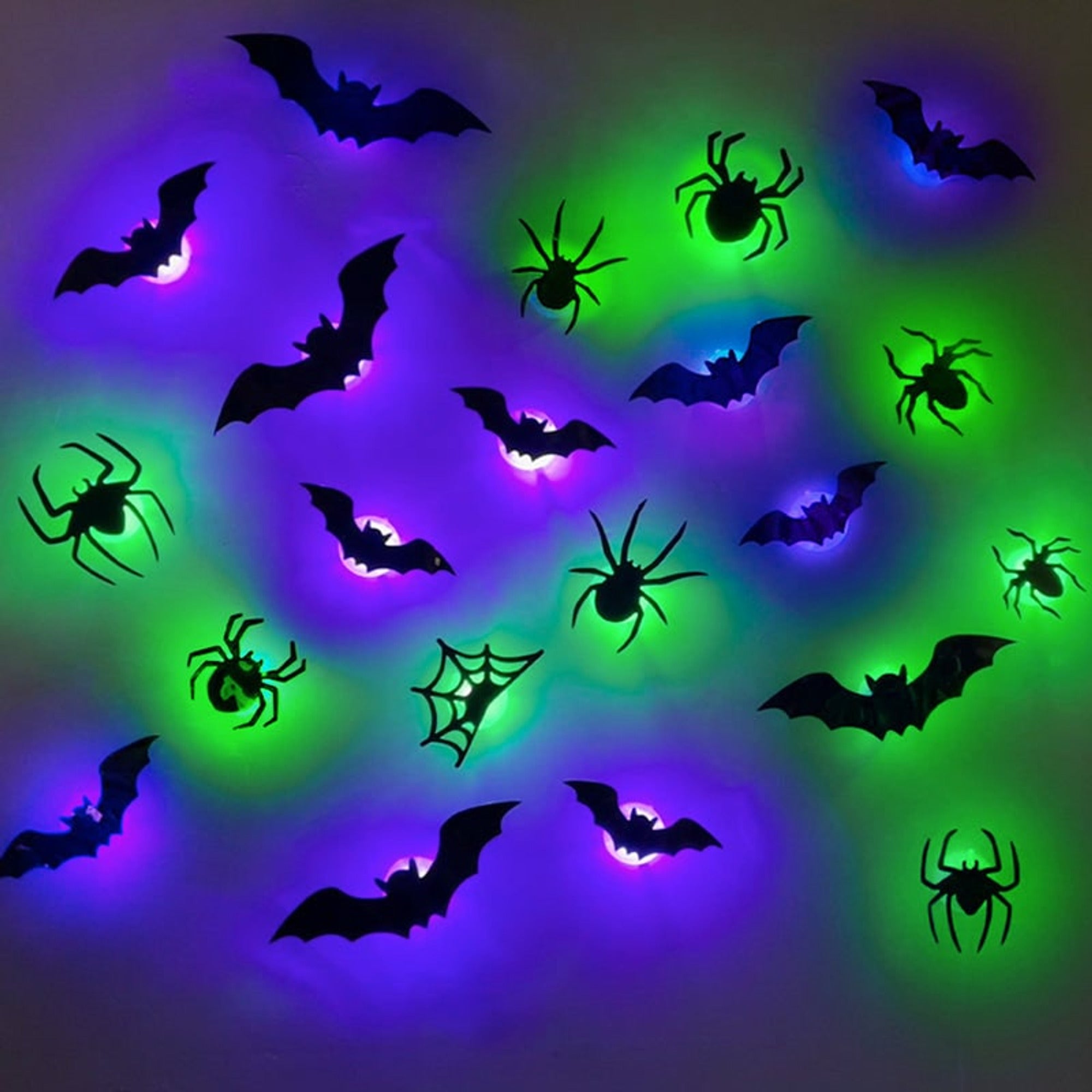 Autocollants de décoration murale d'Halloween à LED avec un design qui brille dans le noir pour un décor de maison hantée intérieure ou extérieure, design de décoration 3D éclairé