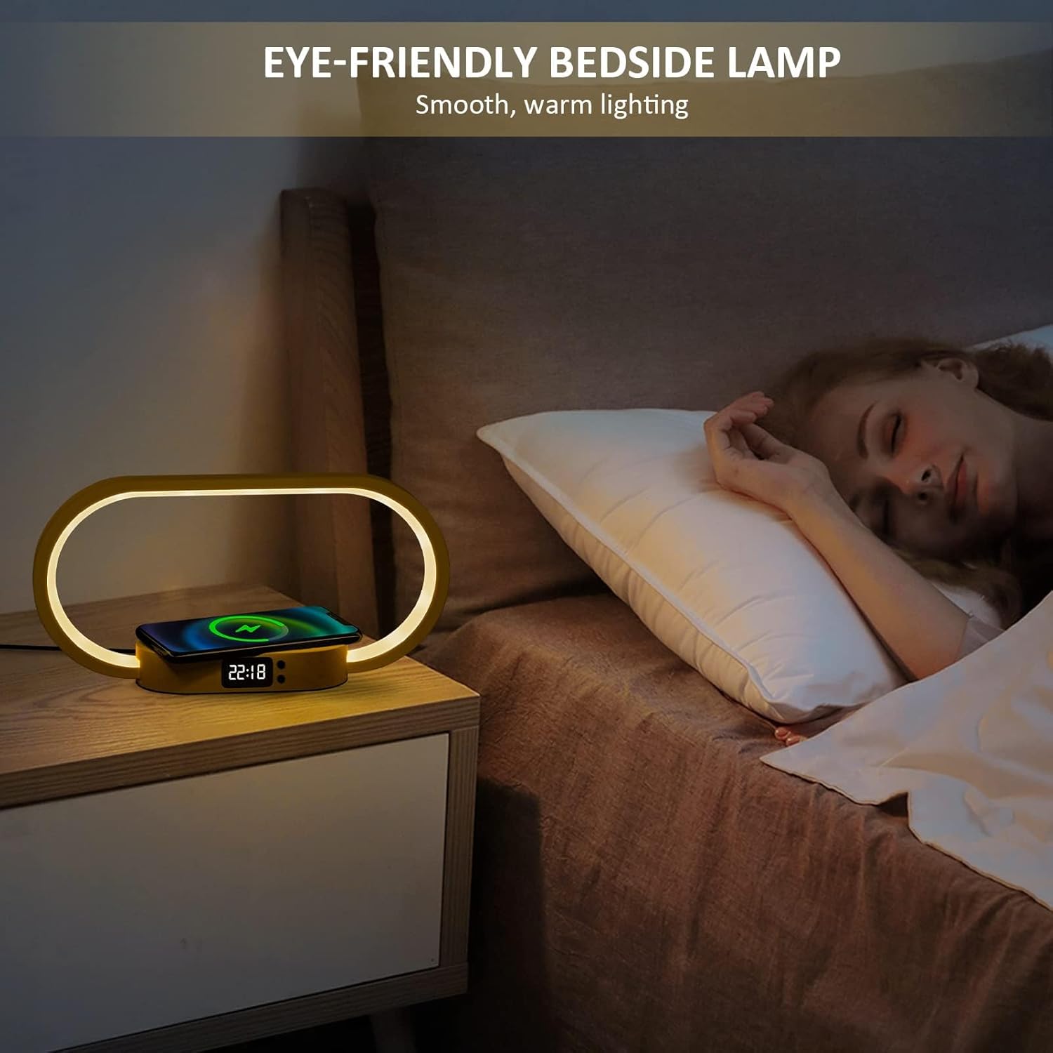 Lampe de chevet à chargement sans fil avec horloge