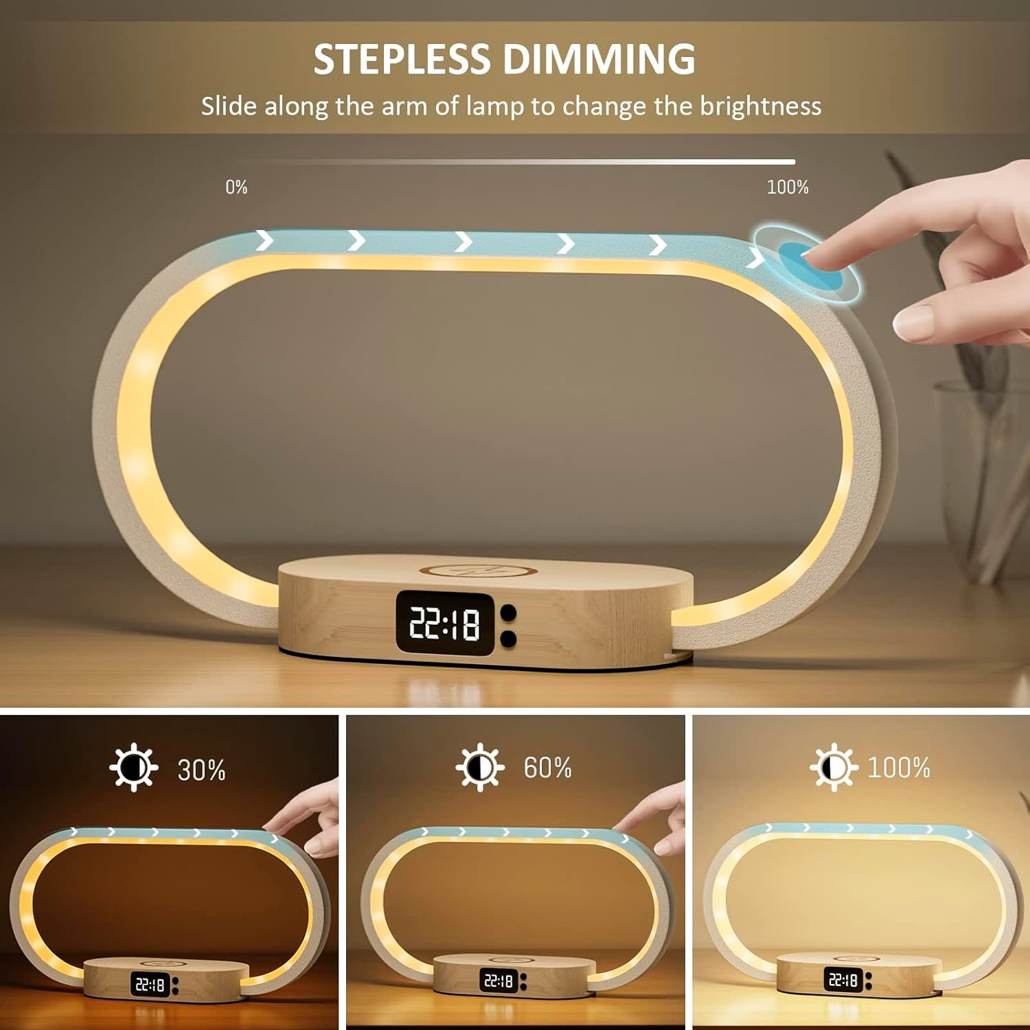 Lampe de chevet à chargement sans fil avec horloge