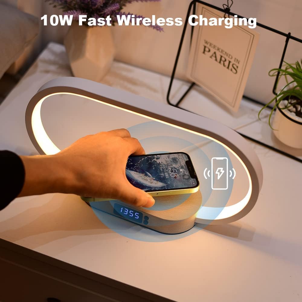 Lampe de chevet à chargement sans fil avec horloge