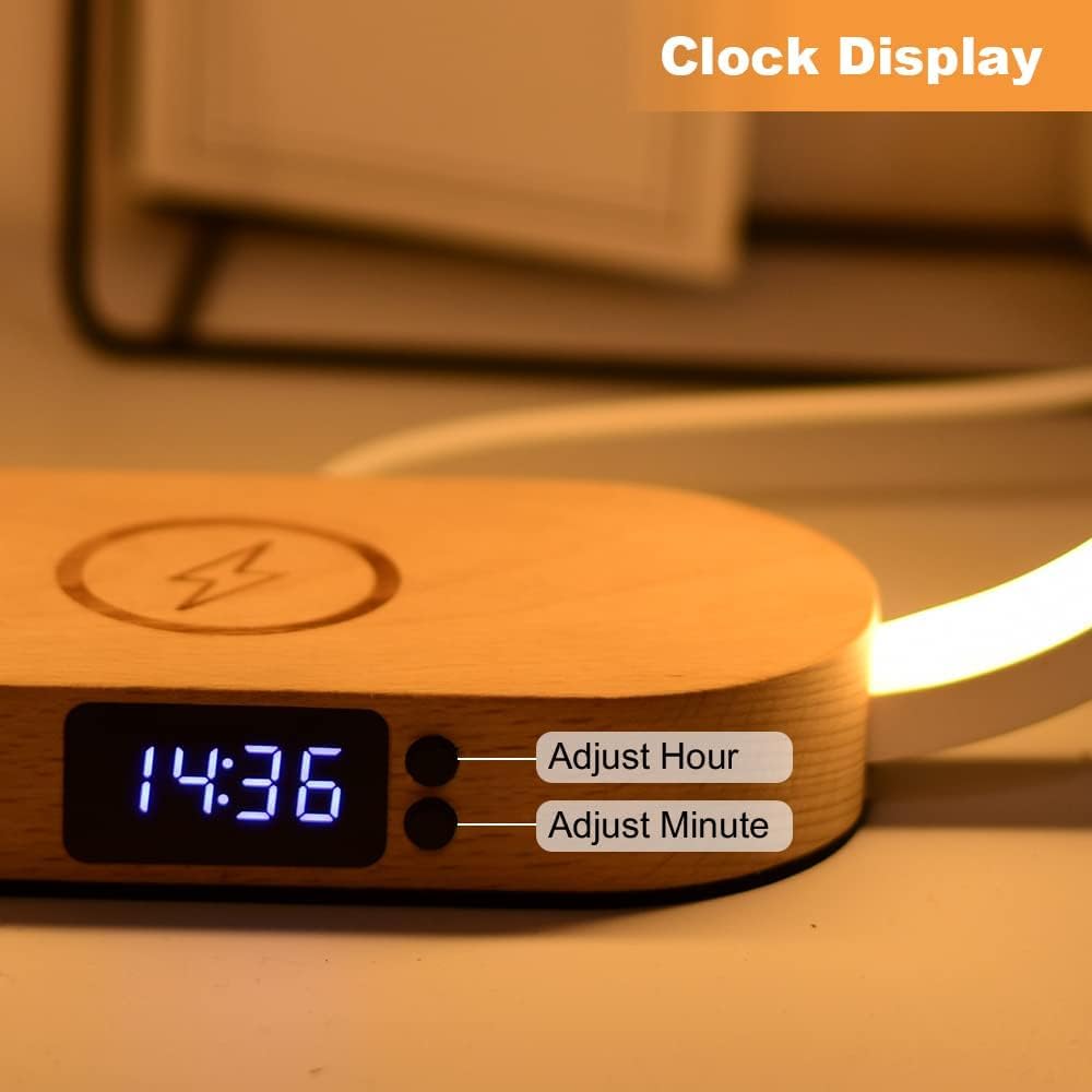 Lampe de chevet à chargement sans fil avec horloge