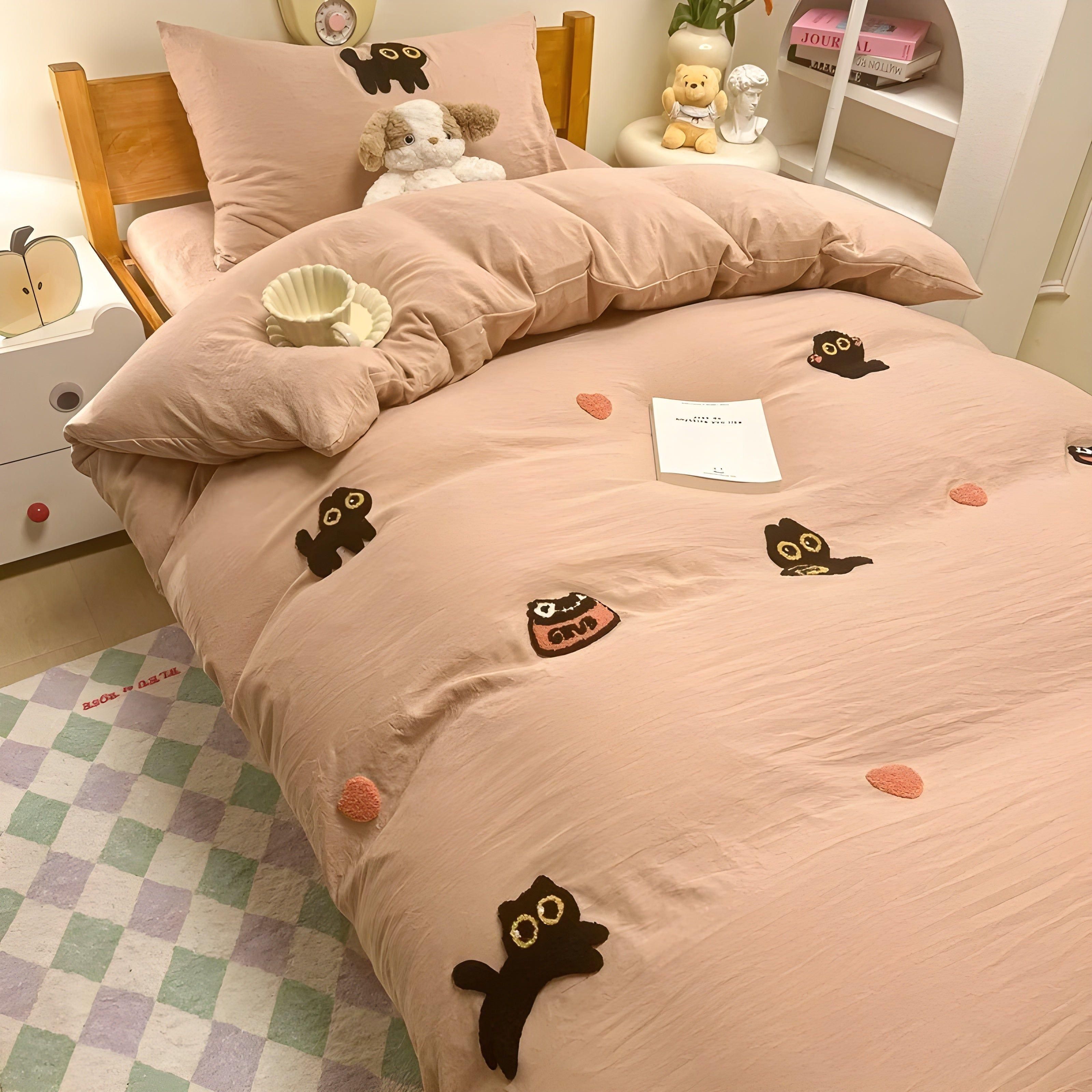 Ensemble de housses avec chat porte-bonheur – respectueux de la peau et confortable
