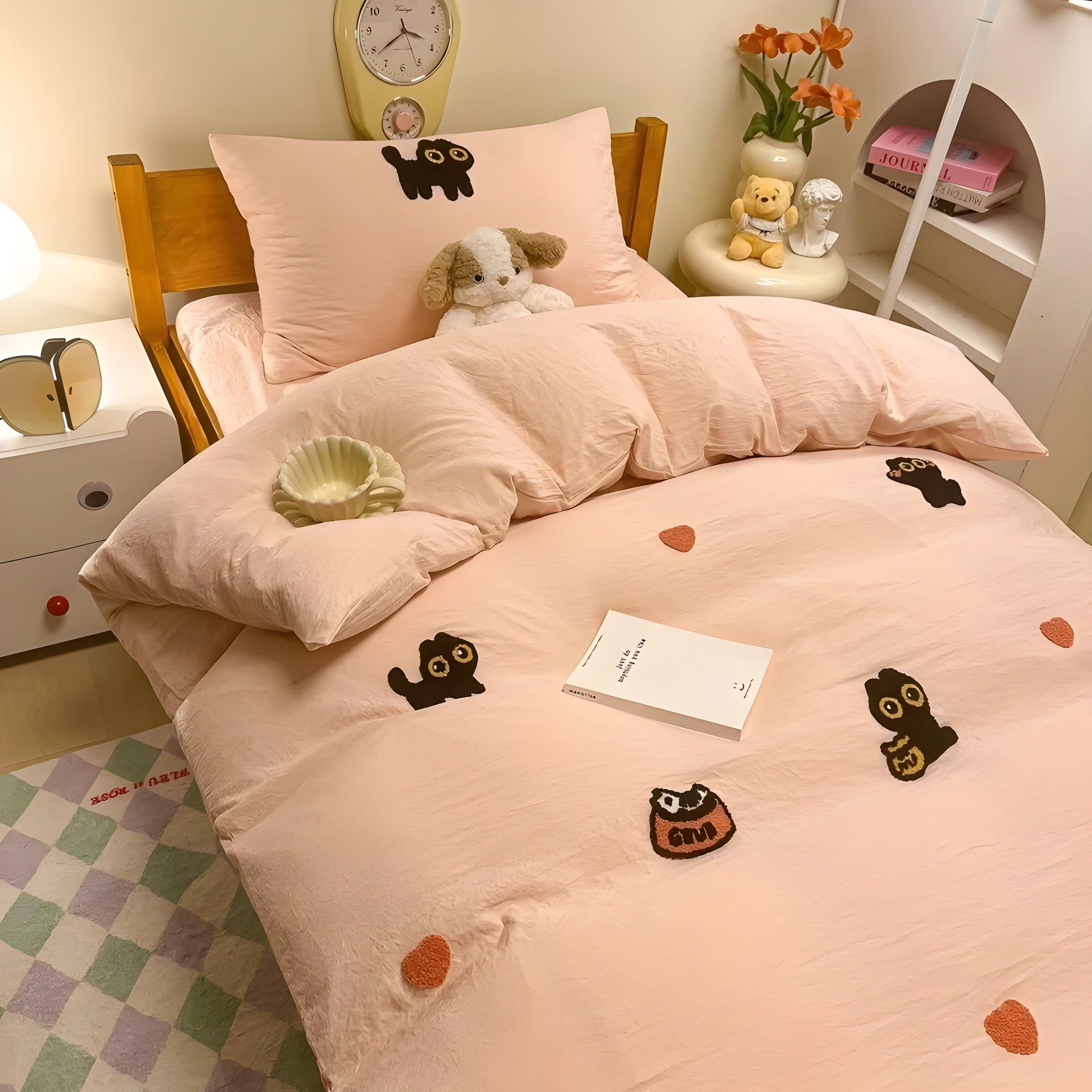 Ensemble de housses avec chat porte-bonheur – respectueux de la peau et confortable
