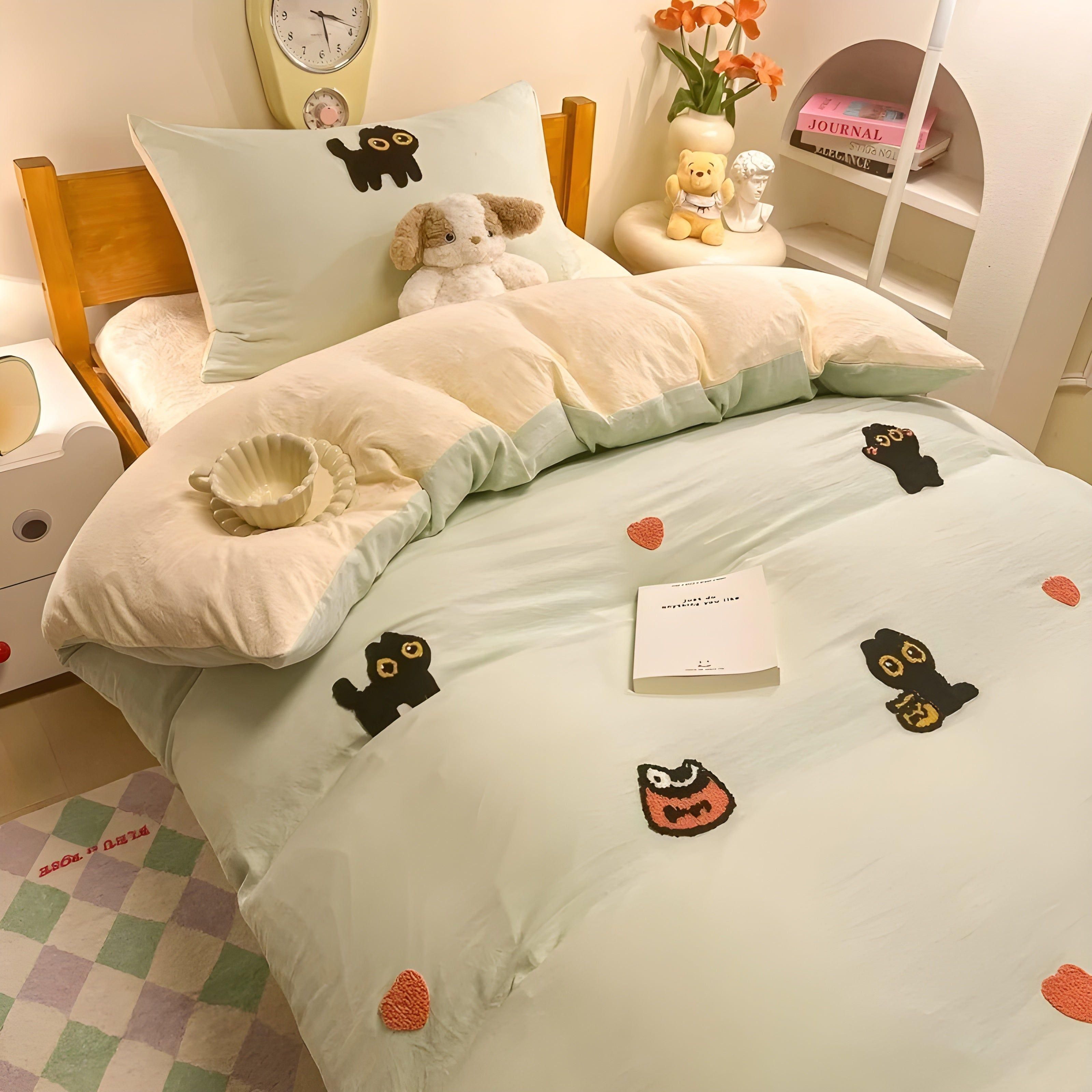 Ensemble de housses avec chat porte-bonheur – respectueux de la peau et confortable