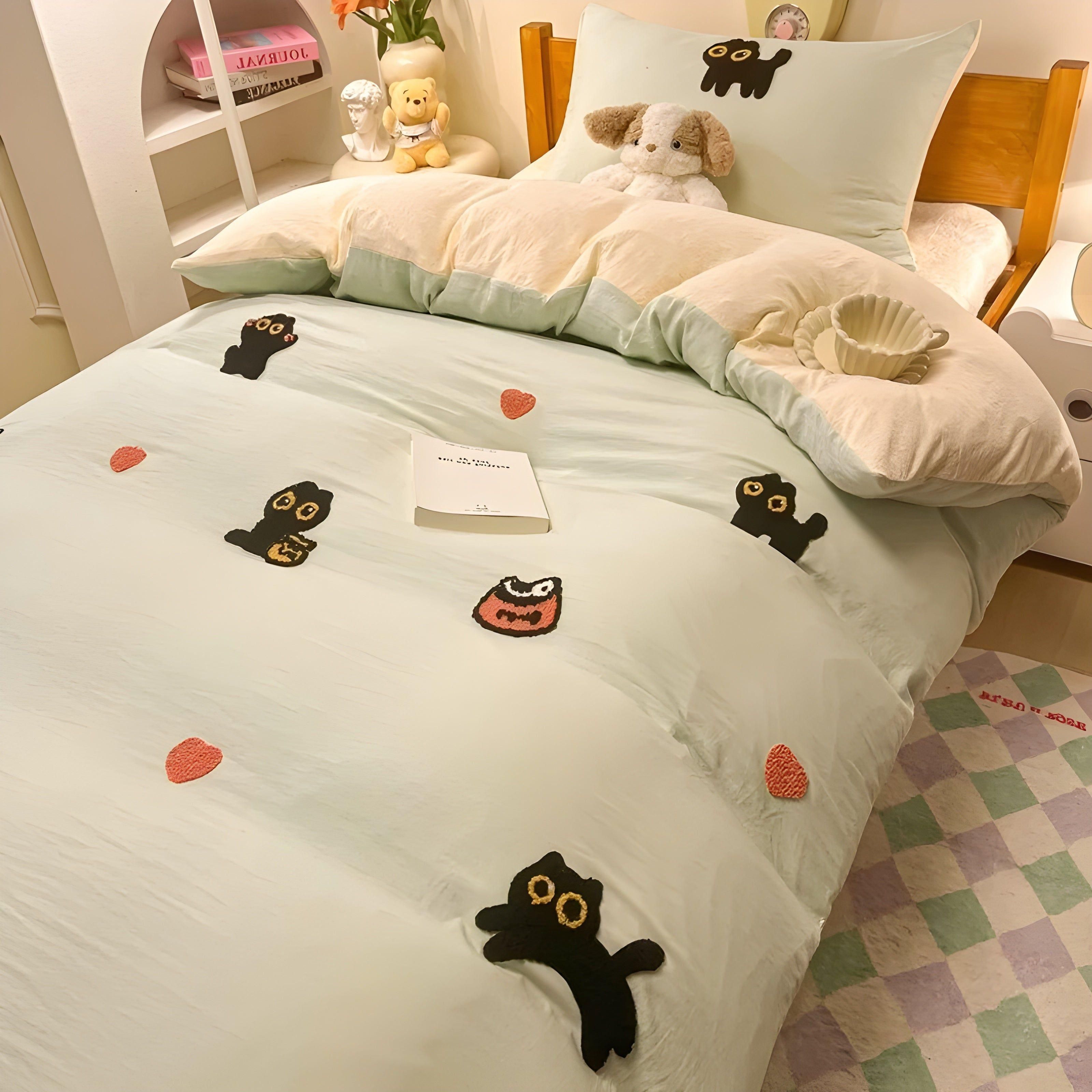 Ensemble de housses avec chat porte-bonheur – respectueux de la peau et confortable
