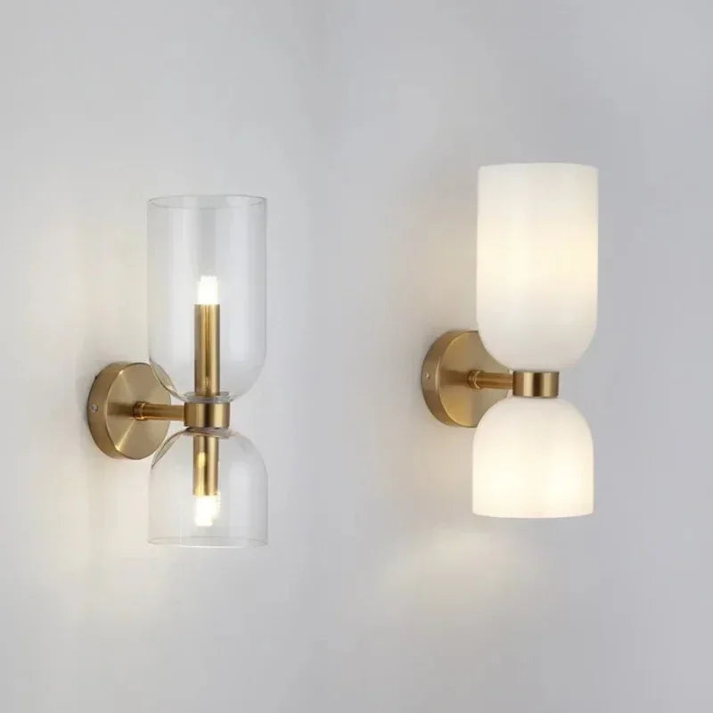 Lampe Wandlamp Glas Goud Double Kap 35cm E14 Hal Woonkamer Slaapkamer Modern Stijlvol | Sansotis
