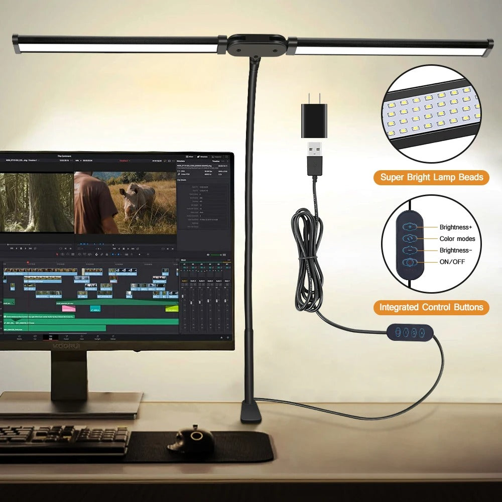 Lampe de bureau LED à double tête | Solution d'éclairage pour l'étude, le travail et le bureau