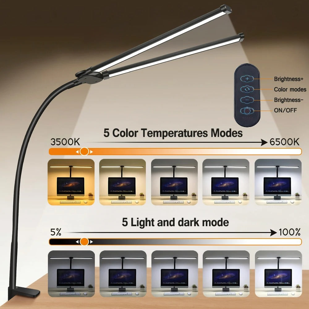 Lampe de bureau LED à double tête | Solution d'éclairage pour l'étude, le travail et le bureau