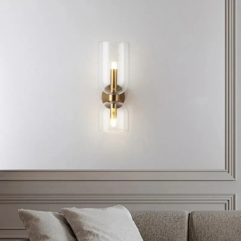 Lampe Wandlamp Glas Goud Double Kap 35cm E14 Hal Woonkamer Slaapkamer Modern Stijlvol | Sansotis