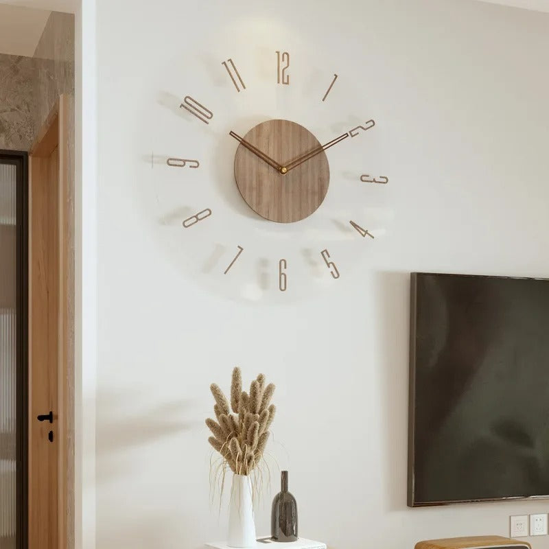 Houten Wandklok 30-35cm Massief Hout Stille Uurwerk Woonkamer Slaapkamer Kantoor Scandinavisch Design | Sansotis