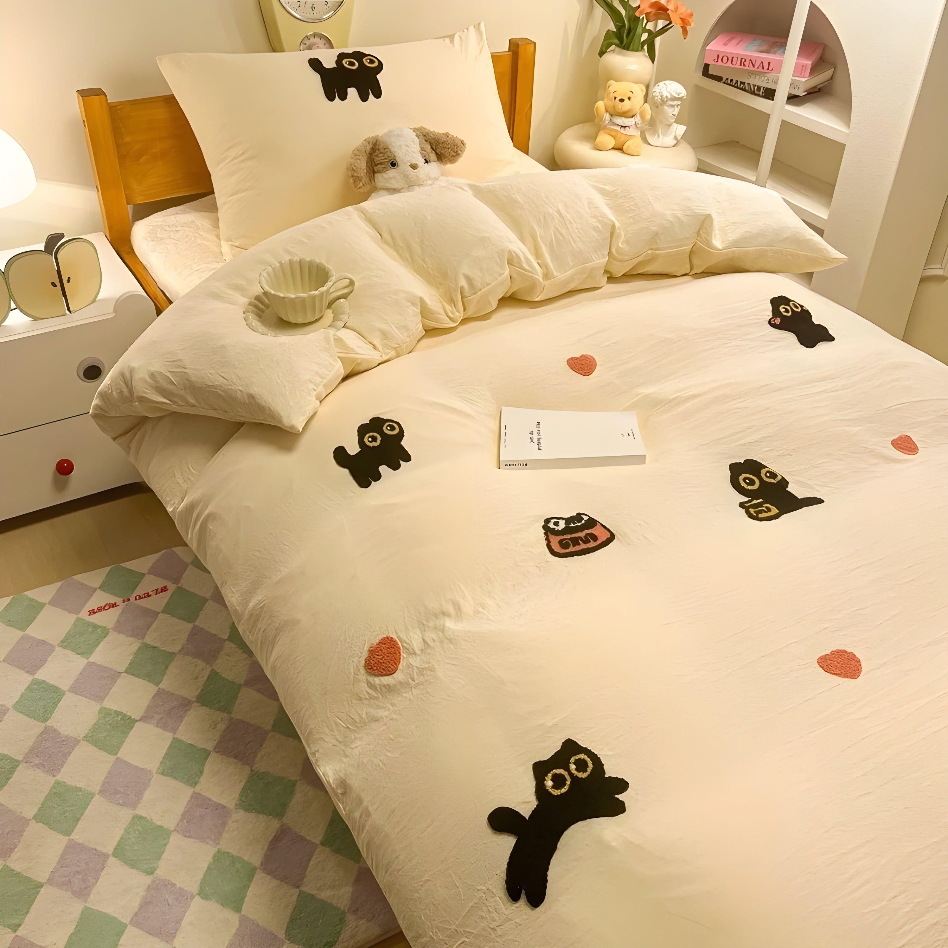 Ensemble de housses avec chat porte-bonheur – respectueux de la peau et confortable