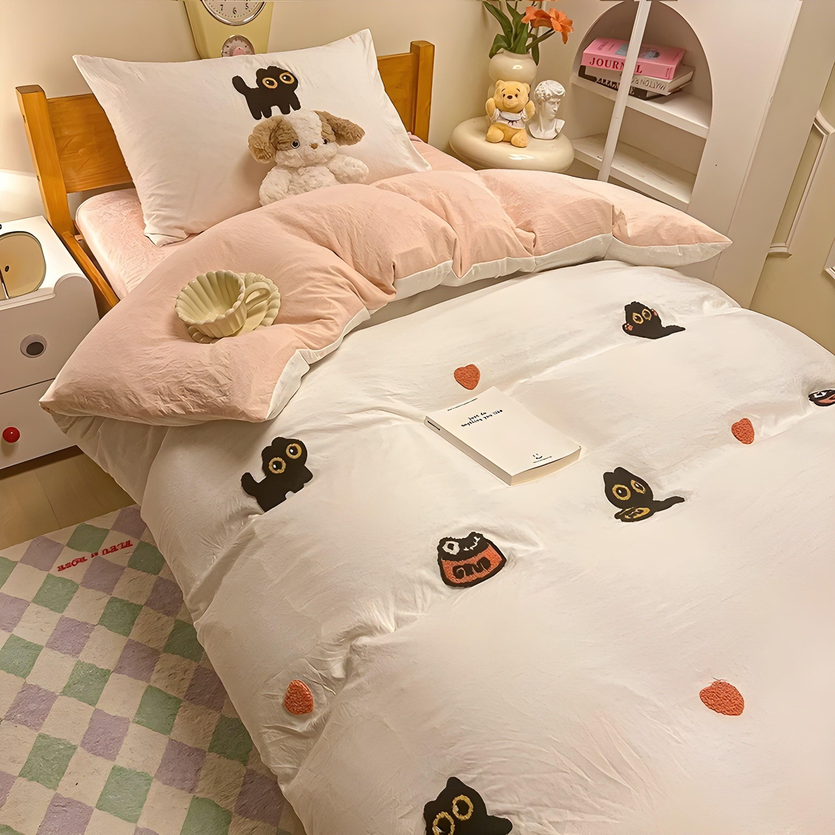 Ensemble de housses avec chat porte-bonheur – respectueux de la peau et confortable