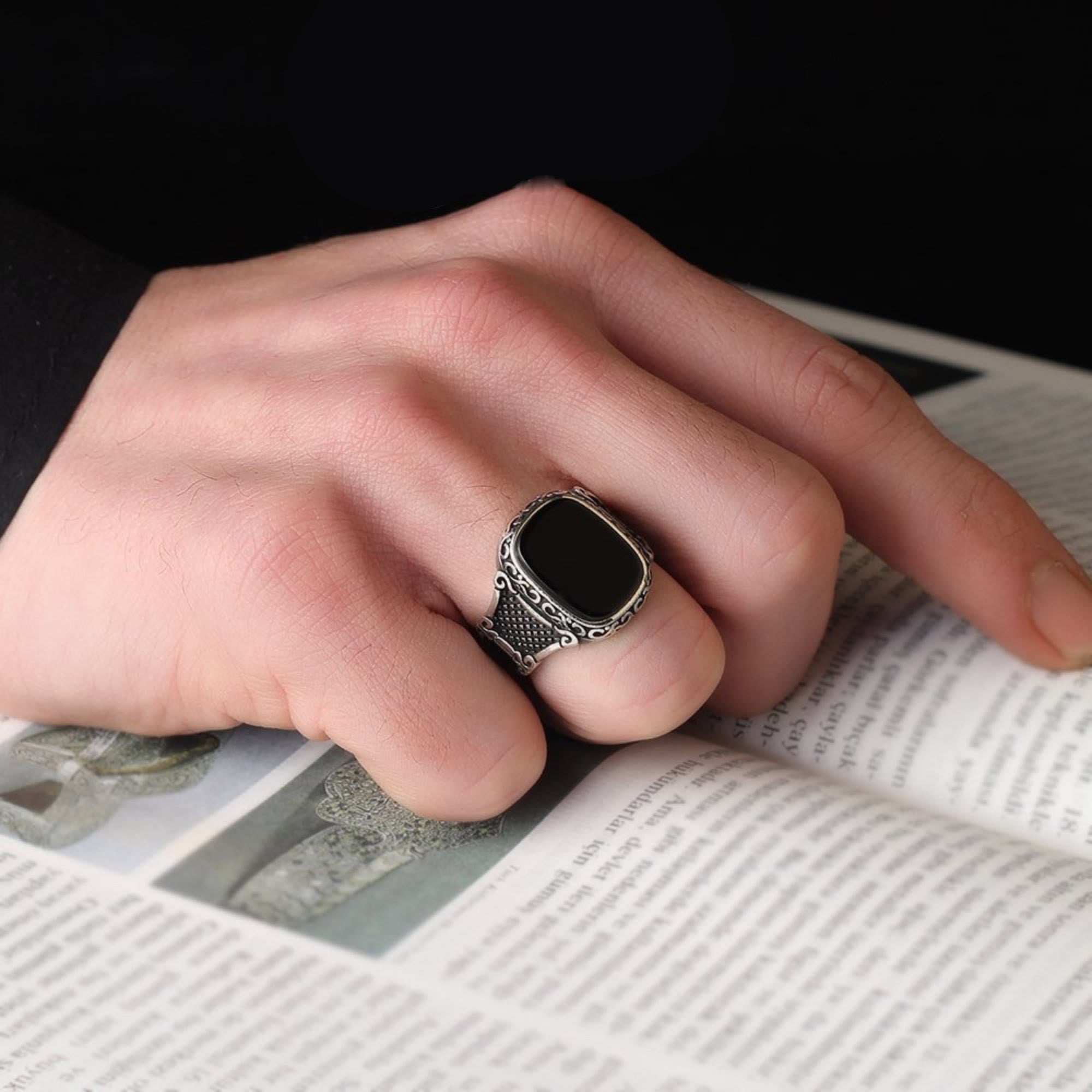 Bague homme en argent sterling et onyx noir