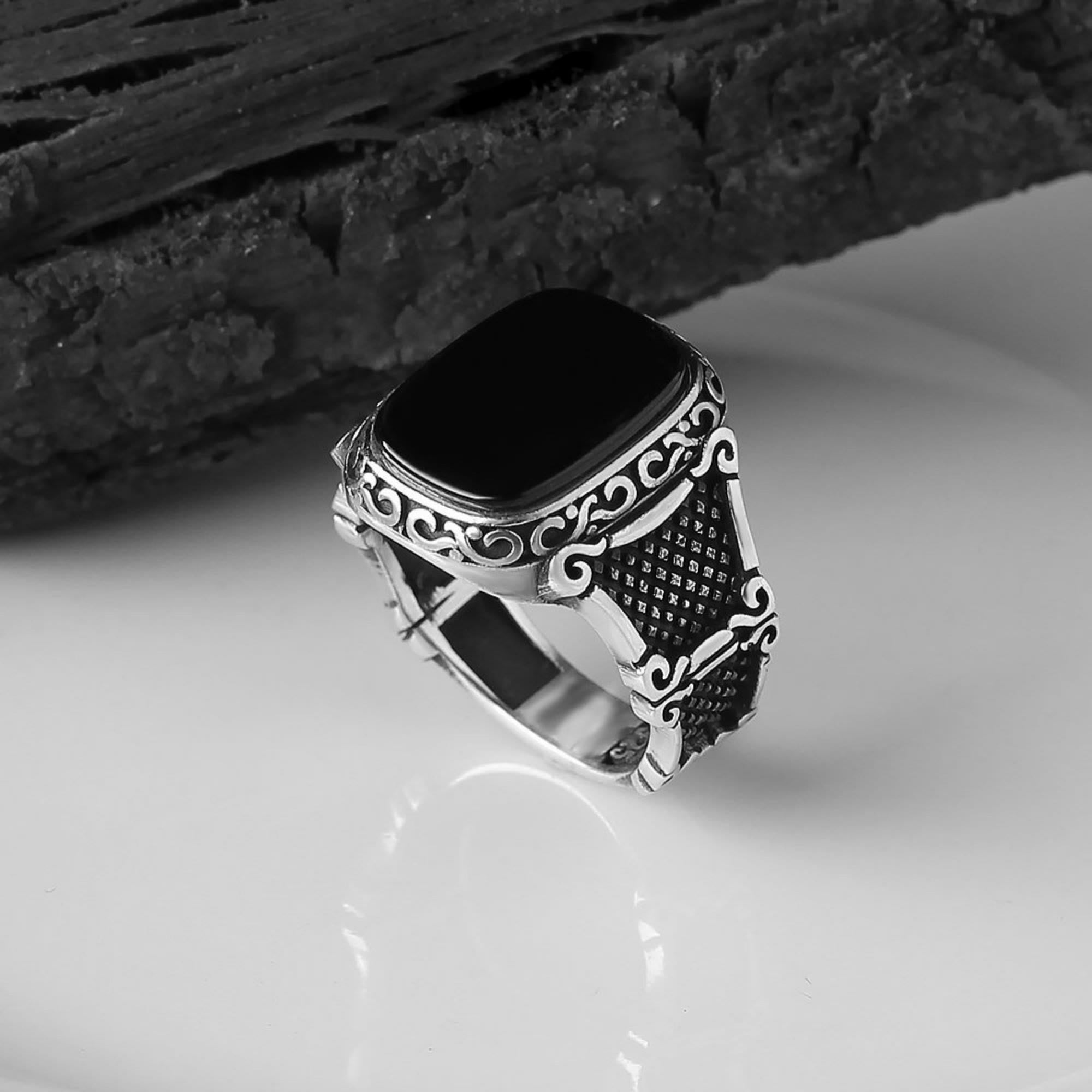 Bague homme en argent sterling et onyx noir