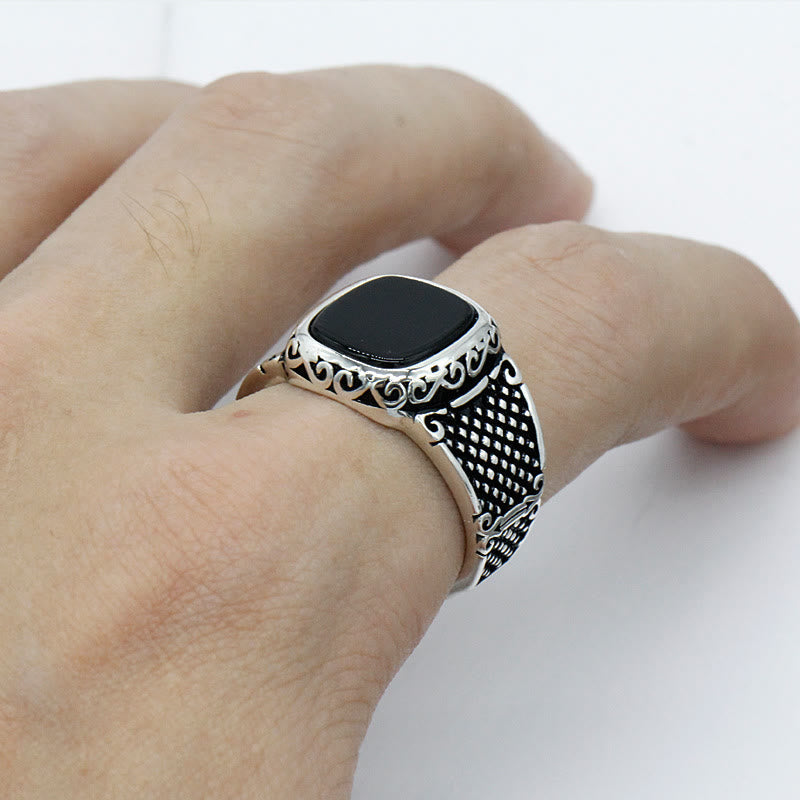 Bague homme en argent sterling et onyx noir