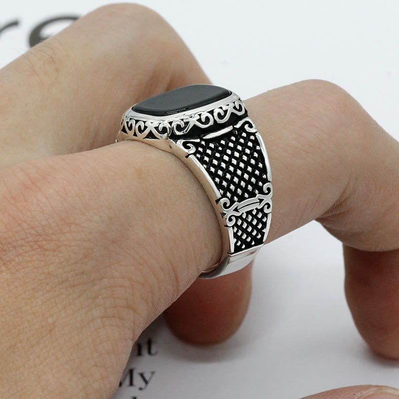 Bague homme en argent sterling et onyx noir