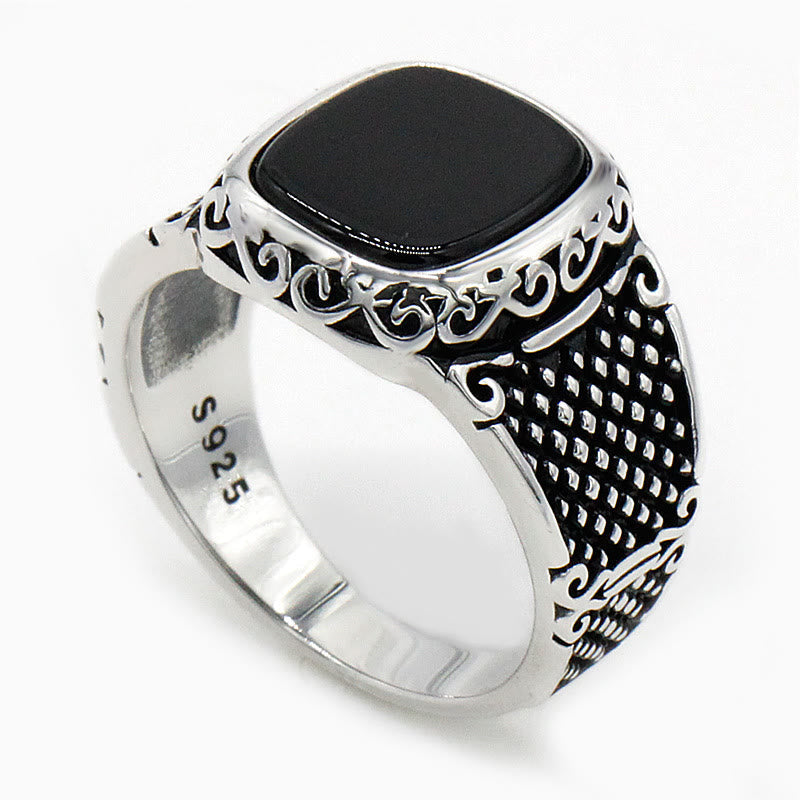 Bague homme en argent sterling et onyx noir