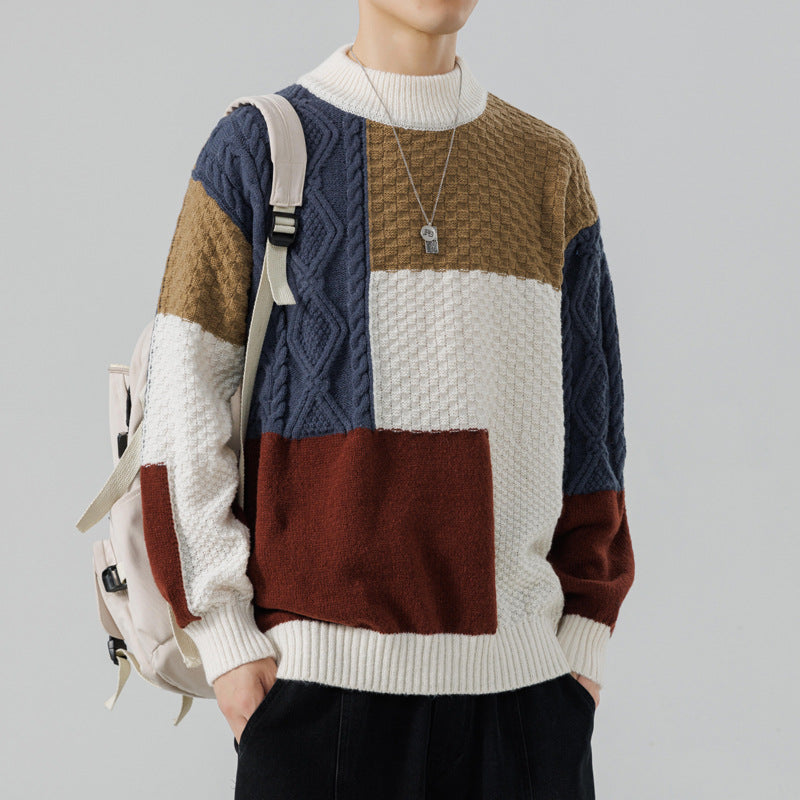 Pull à motifs élégant pour hommes - Pull en tricot color block