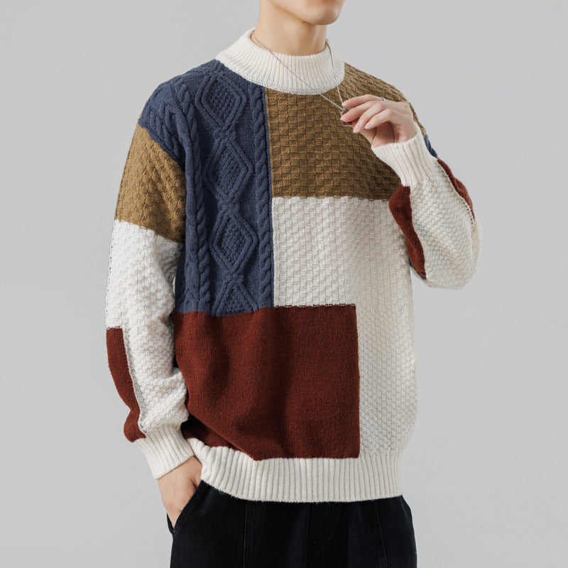 Pull à motifs élégant pour hommes - Pull en tricot color block