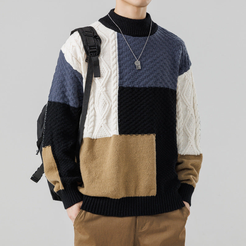 Pull à motifs élégant pour hommes - Pull en tricot color block