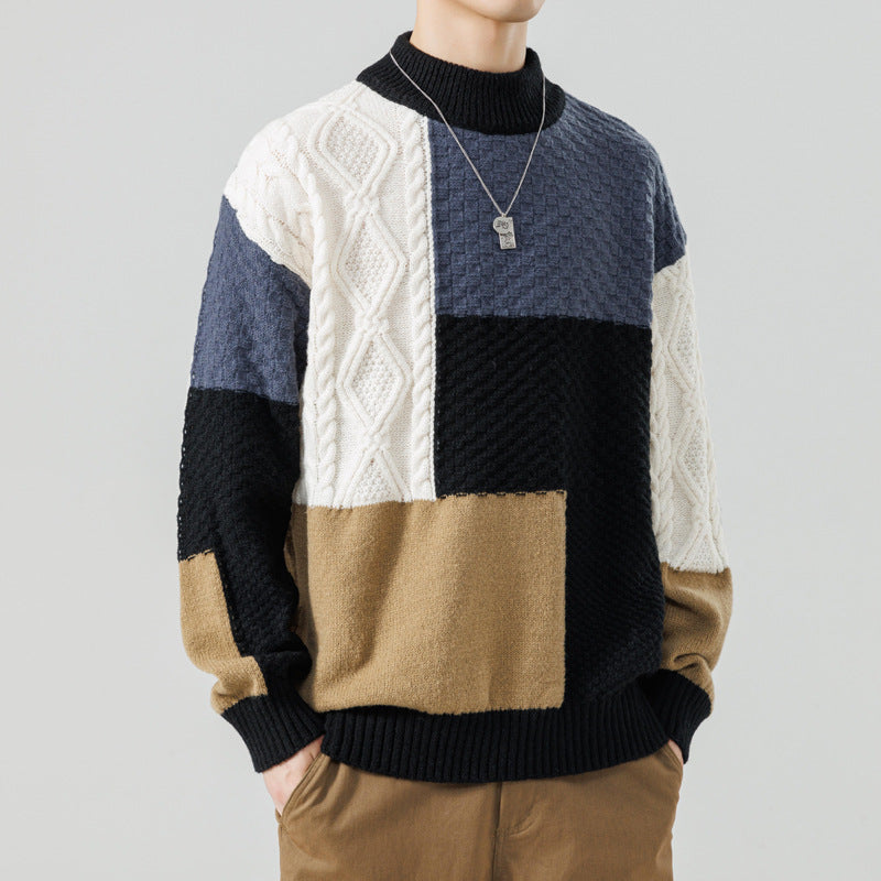 Pull à motifs élégant pour hommes - Pull en tricot color block