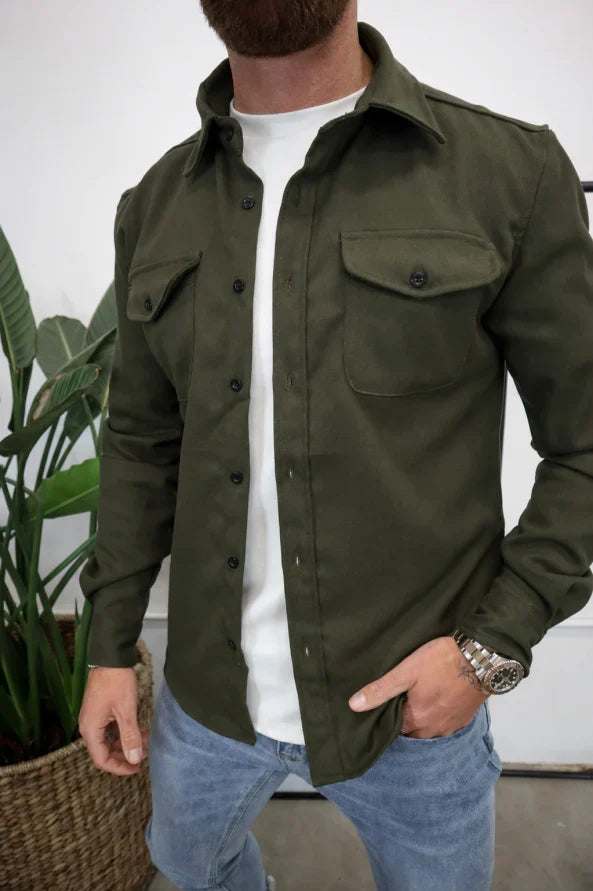Veste surchemise boutonnée polyvalente pour hommes avec poches poitrine