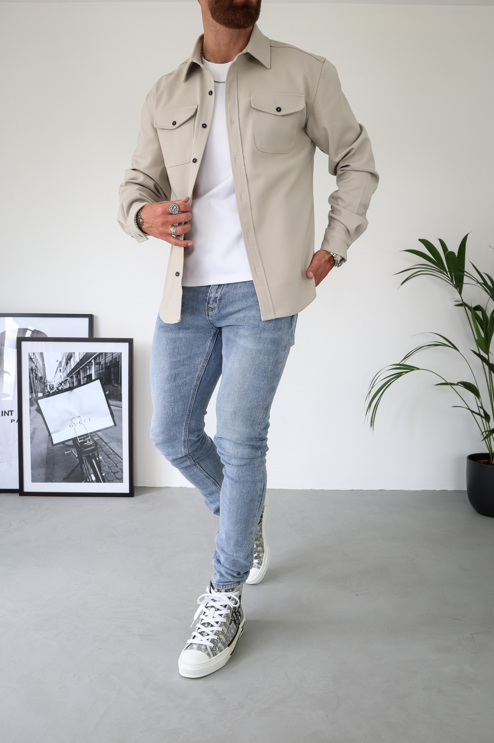 Veste surchemise boutonnée polyvalente pour hommes avec poches poitrine