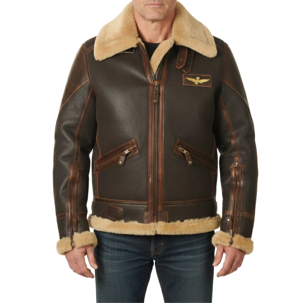 Veste pilote chaude pour homme - Style aviateur classique
