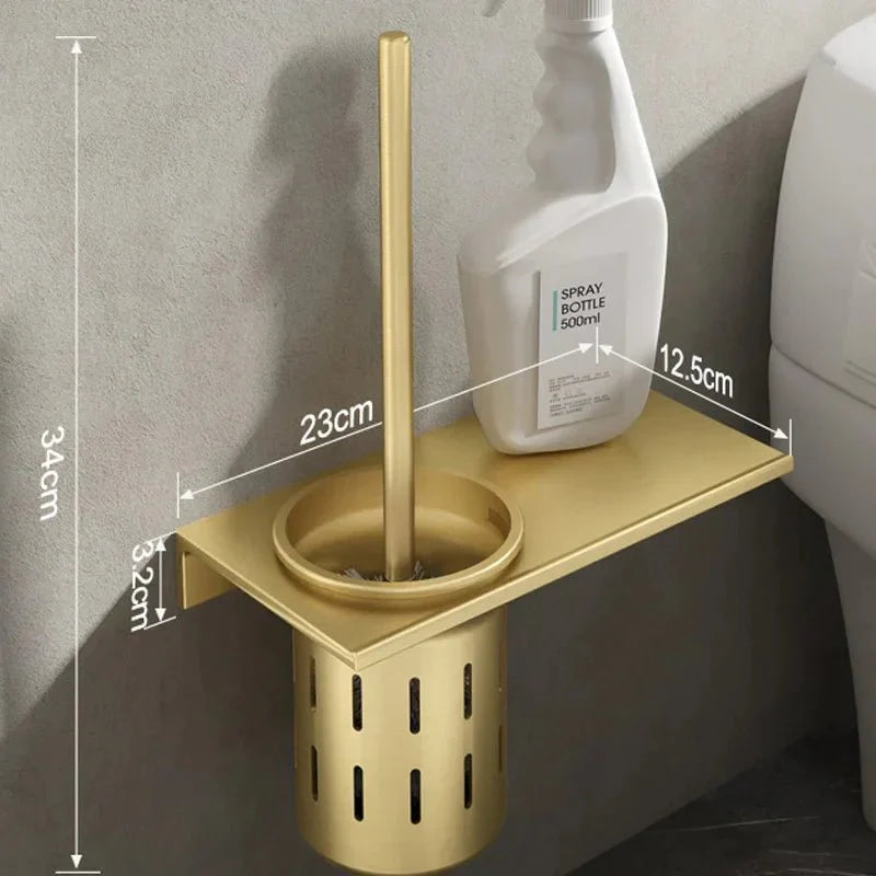 Ensemble de brosse WC mural à finition dorée brossée