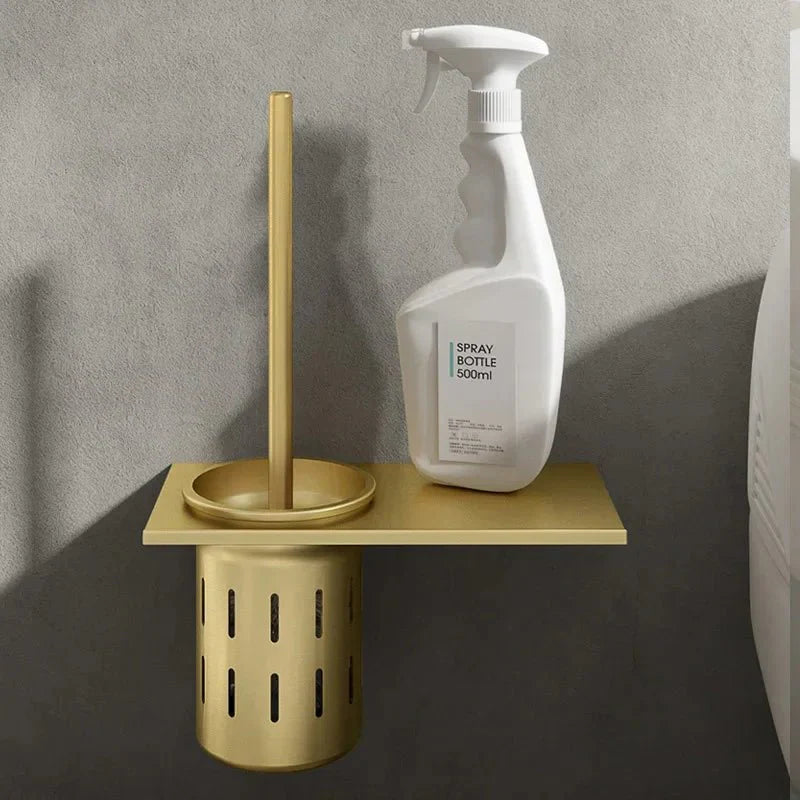 Ensemble de brosse WC mural à finition dorée brossée