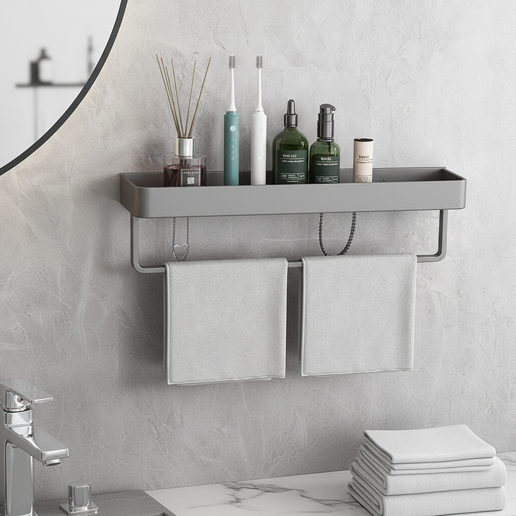Étagère murale moderne gris mat pour salle de bain ou cuisine