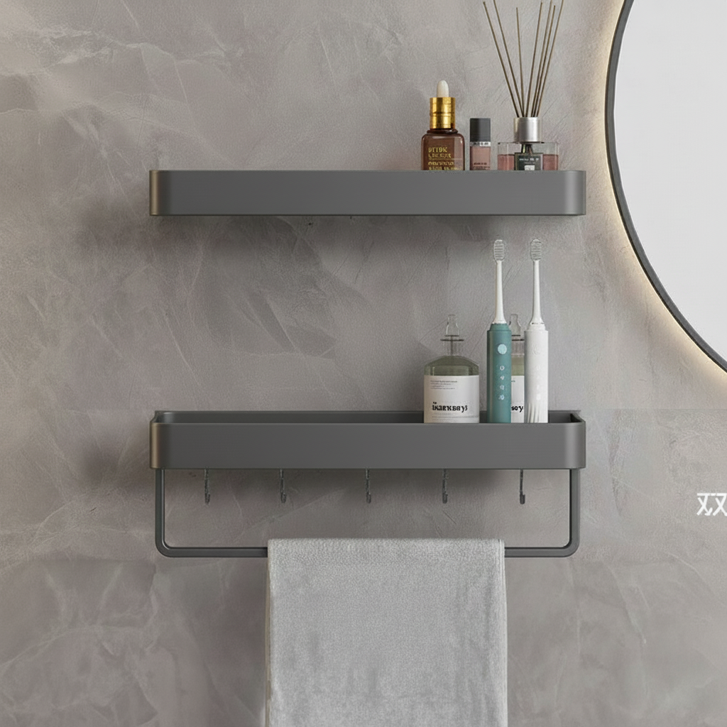 Étagère murale moderne gris mat pour salle de bain ou cuisine