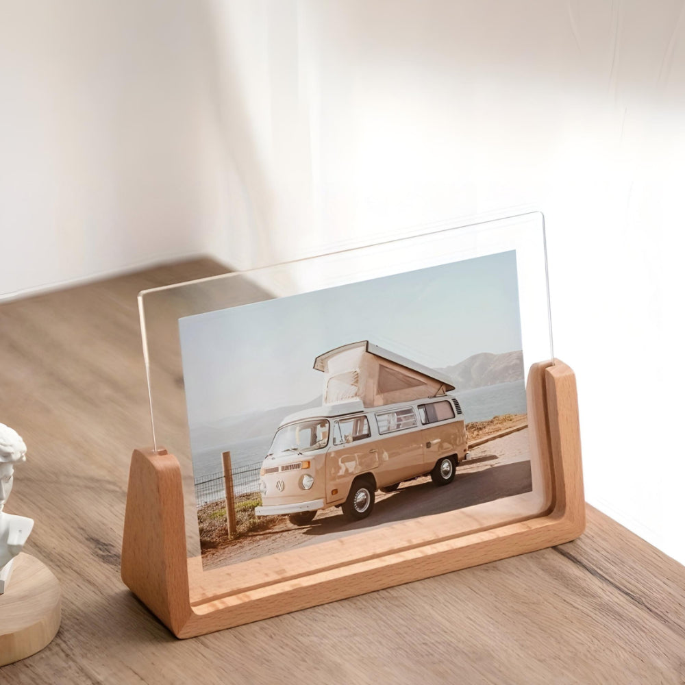 Cadre photo de table moderne en bois massif et acrylique en forme de U