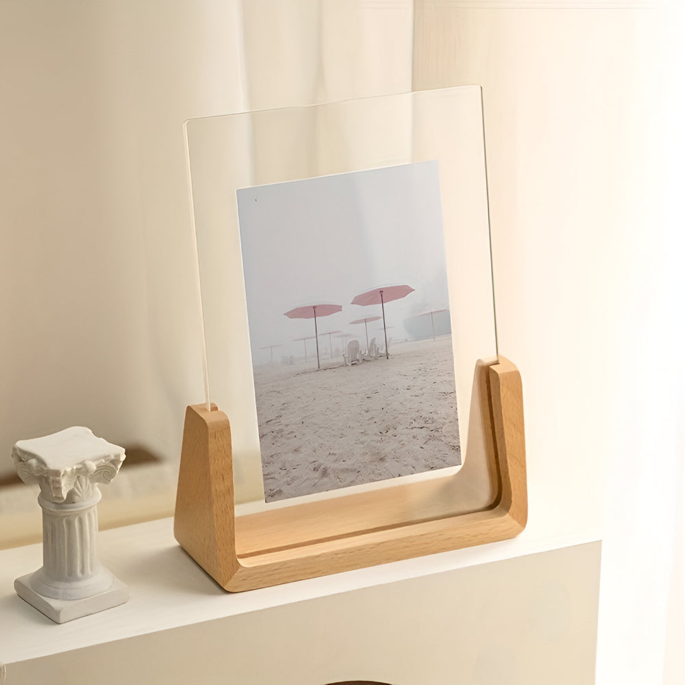Cadre photo de table moderne en bois massif et acrylique en forme de U