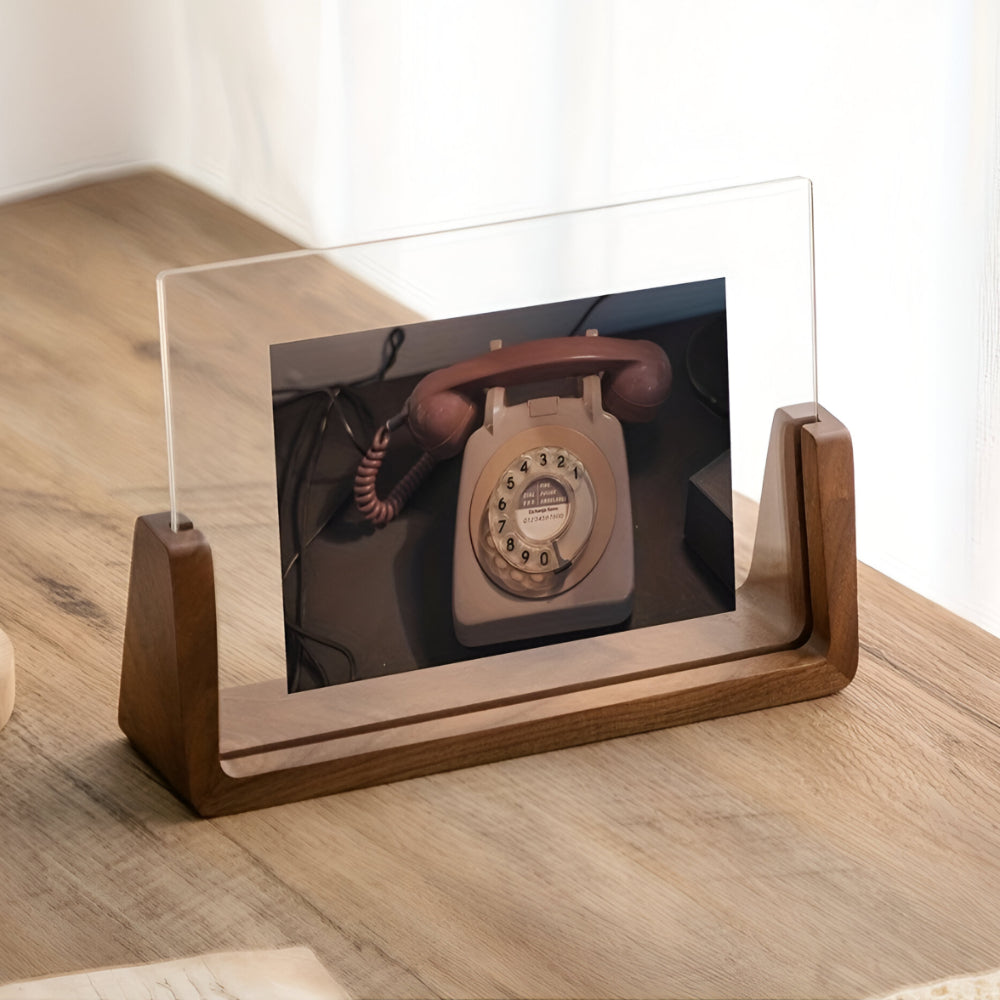 Cadre photo de table moderne en bois massif et acrylique en forme de U
