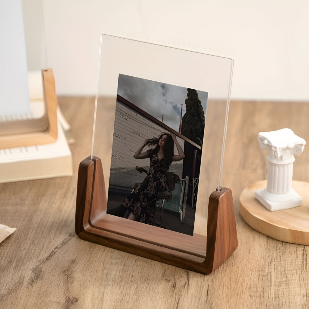 Cadre photo de table moderne en bois massif et acrylique en forme de U