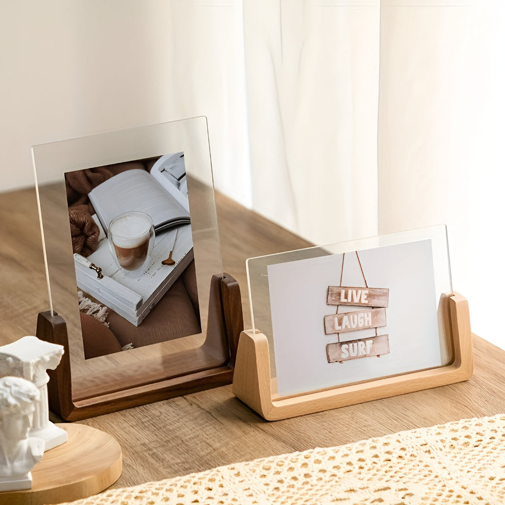 Cadre photo de table moderne en bois massif et acrylique en forme de U