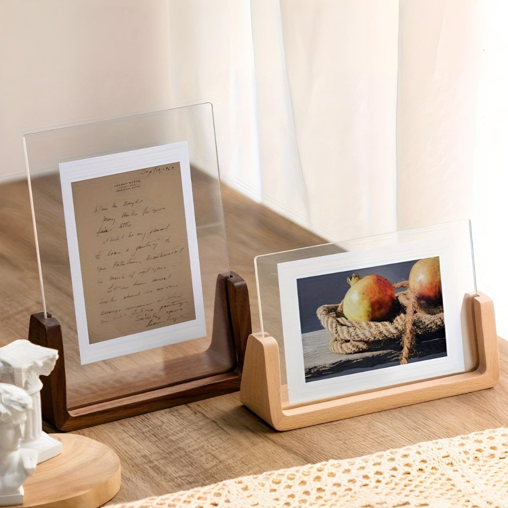 Cadre photo de table moderne en bois massif et acrylique en forme de U