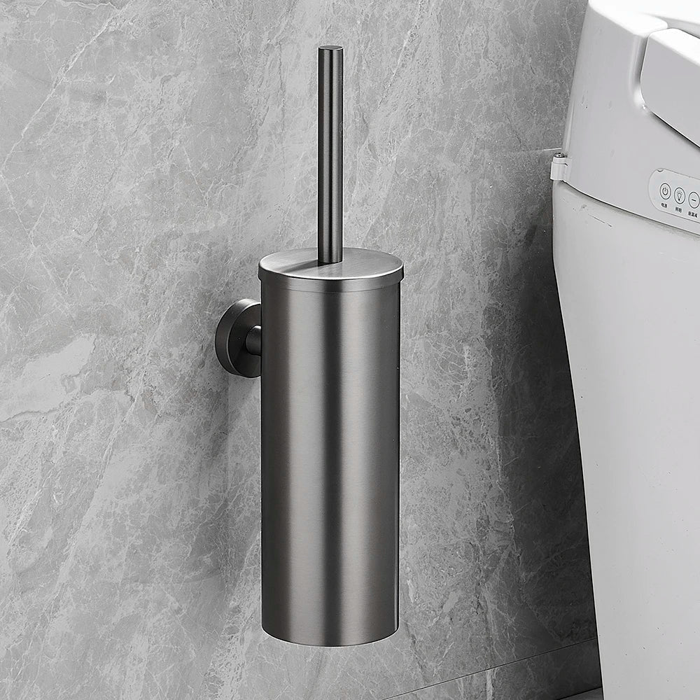 Ensemble de brosses de toilette en acier inoxydable élégant pour salles de bains modernes