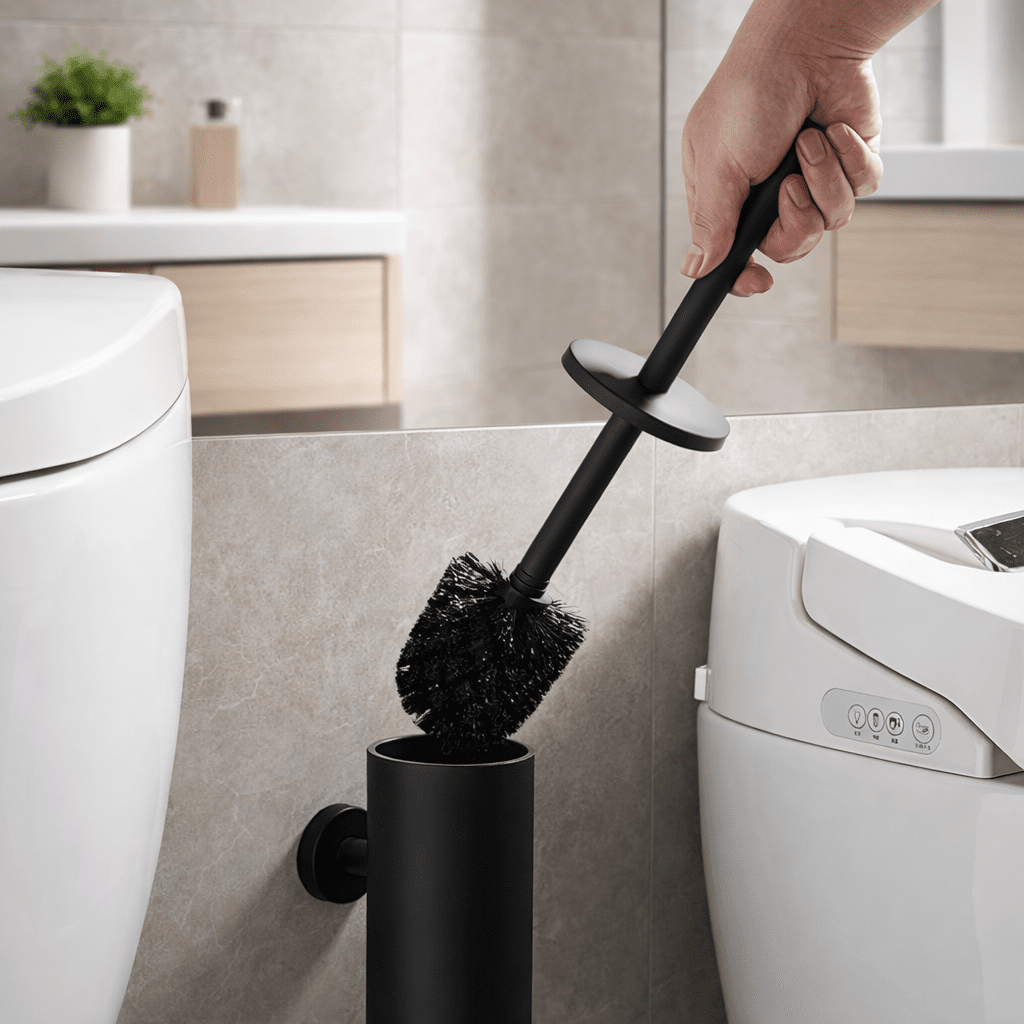 Ensemble de brosses de toilette en acier inoxydable élégant pour salles de bains modernes