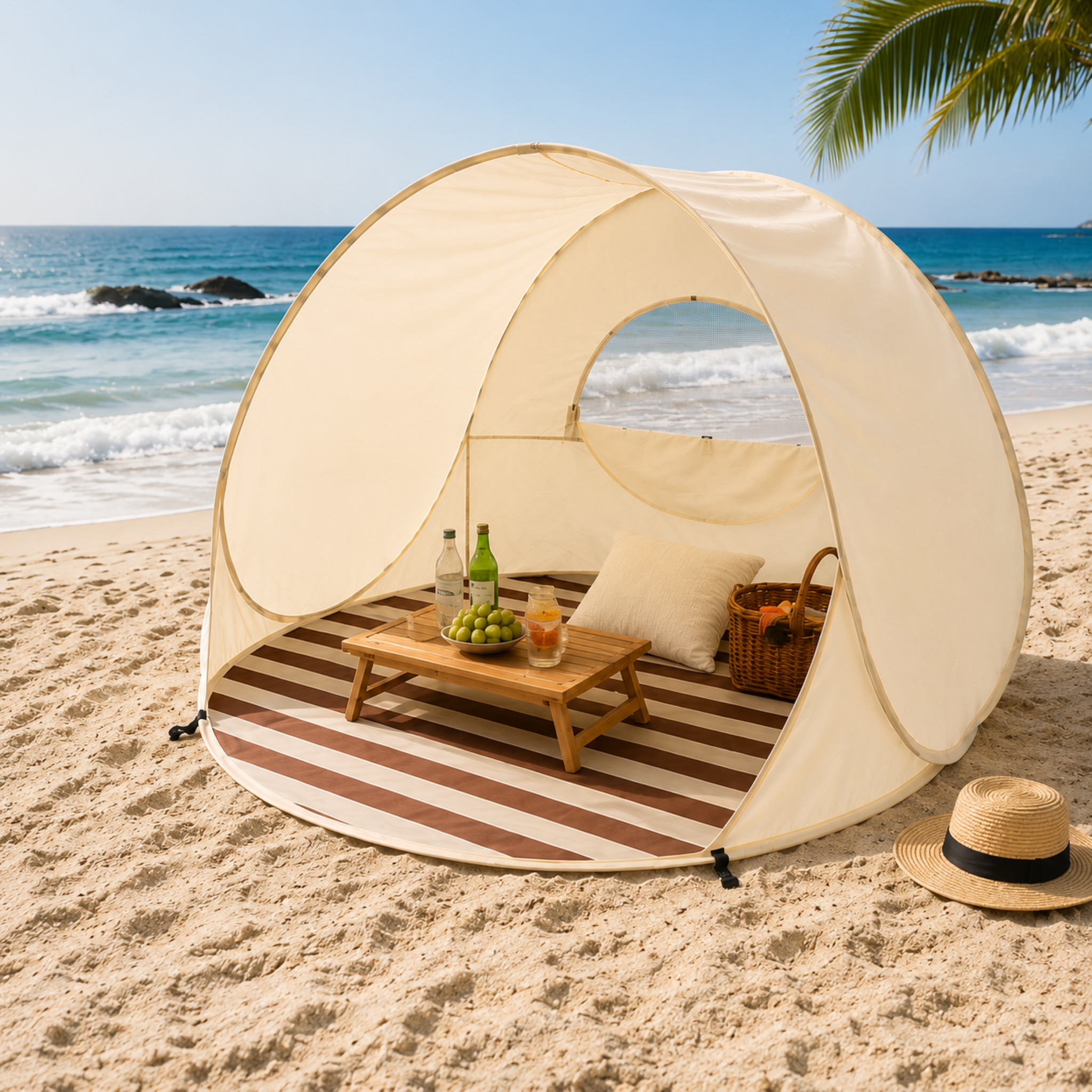 Abri de plage pop-up, installation instantanée, 3 à 4 personnes, pare-soleil portable