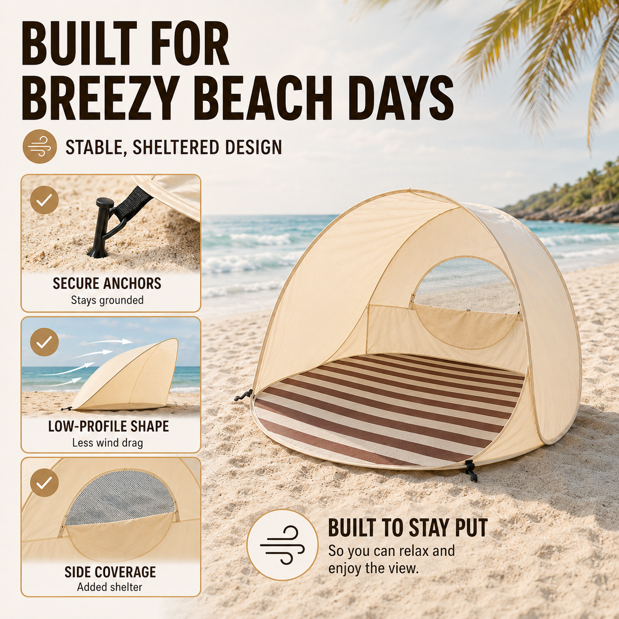 Abri de plage pop-up, installation instantanée, 3 à 4 personnes, pare-soleil portable